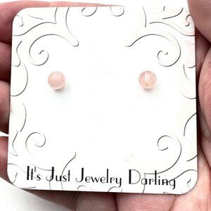 14K Yellow Gold Womens Earrings Pierced Pink Rose Quartz Stud Gift for Her